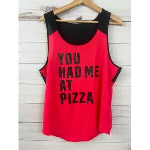 Victoria's Secret PINK Graphic Tank Top YOU HAD ME AT PIZZA Hot Pink Mesh Size L